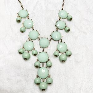 Mint Green Bubble Statement Bib Necklace in Antique Gold Tone Setting & Chain